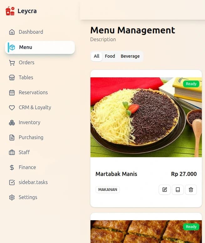 Tampilan dashboard Leycra